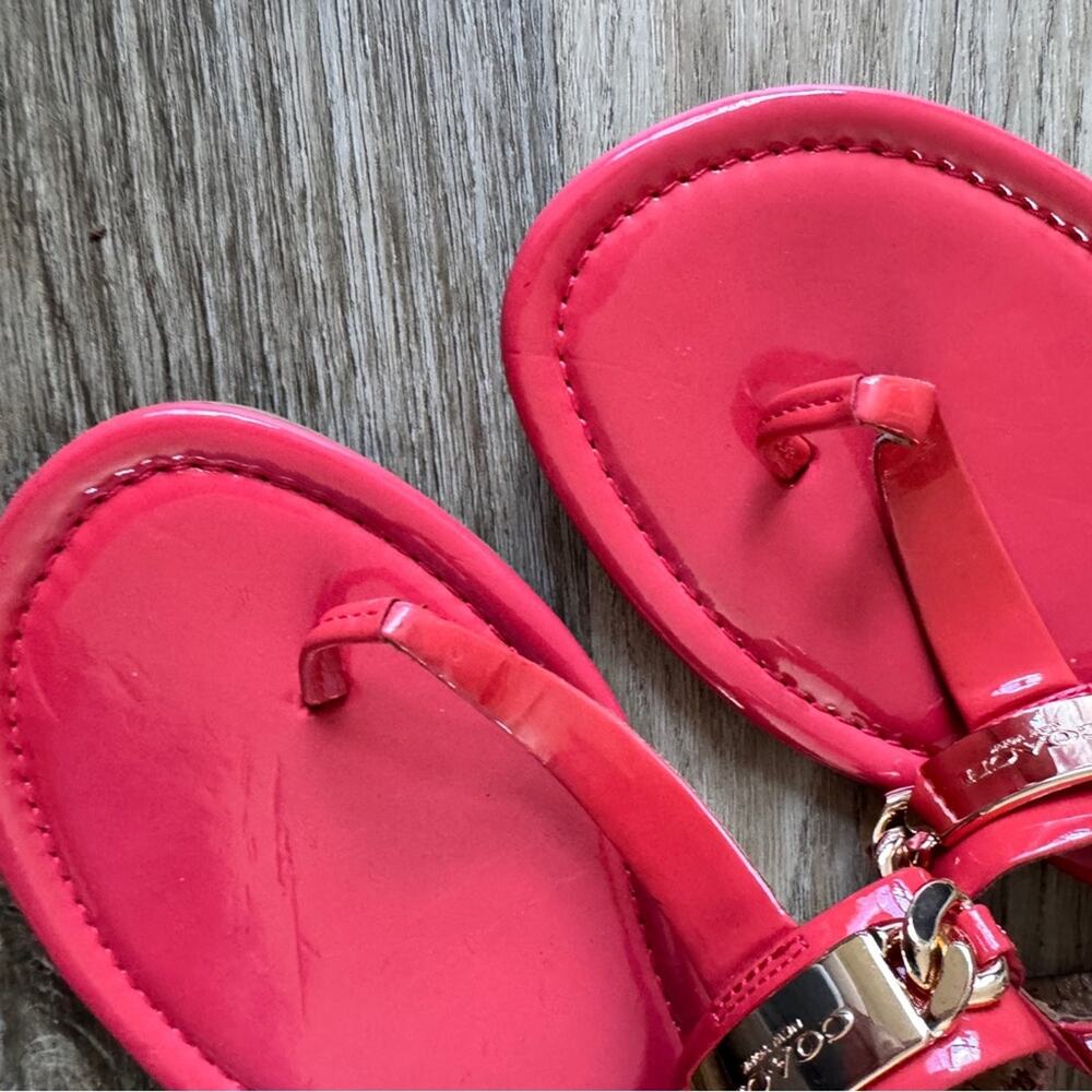 Coach Coral Patent Leather Thong Sandals Womens 10 Catherine Gold Hardware - Picture 7 of 10